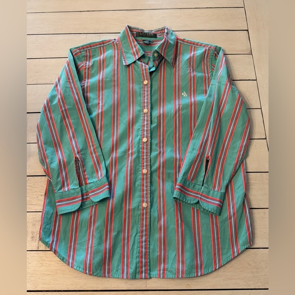 Lauren- Ralph Lauren-Petite striped button down blouse Sz P/Small - Picture 1 of 4